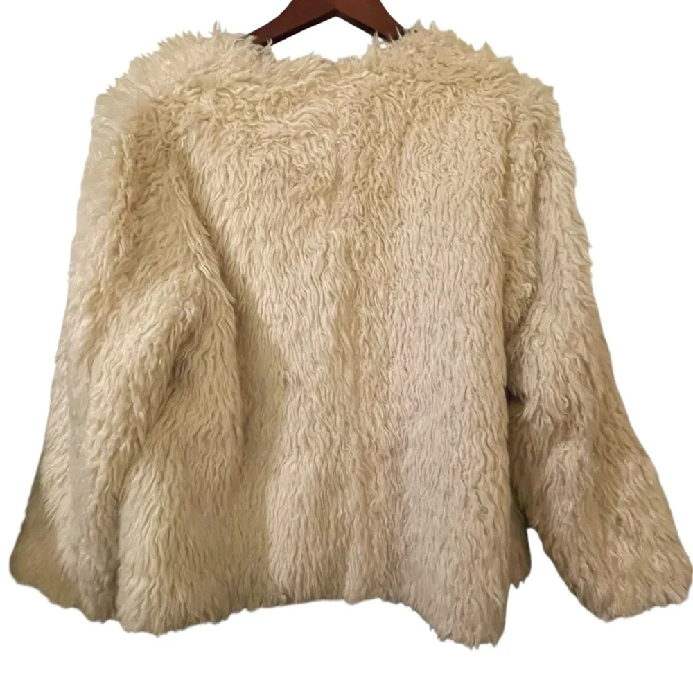 Caron Callahan Tommy Reversible Cropped Jacket Ivory Faux Fur Black Linen Wool M